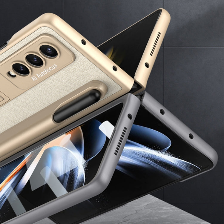 For Samsung Galaxy Z Fold4 GKK Ultra-thin Shockproof Leather Protective Case with Holder & Pen Slots(Cross Texture)