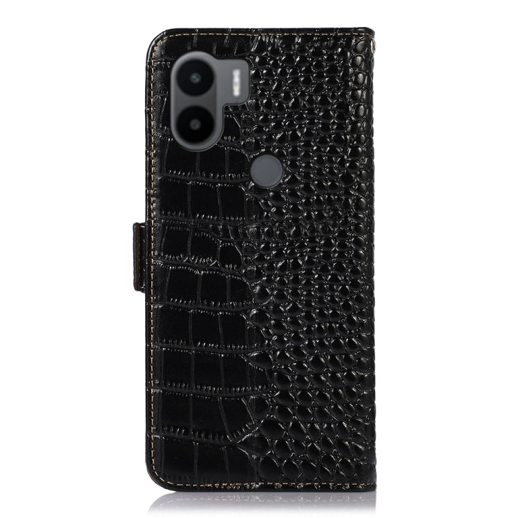 For Xiaomi Redmi A1+ Crocodile Top Layer Cowhide Leather Phone Case(Black)