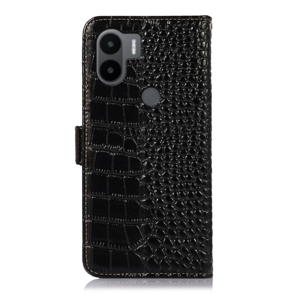 For Xiaomi Redmi A1+ Crocodile Top Layer Cowhide Leather Phone Case(Black)