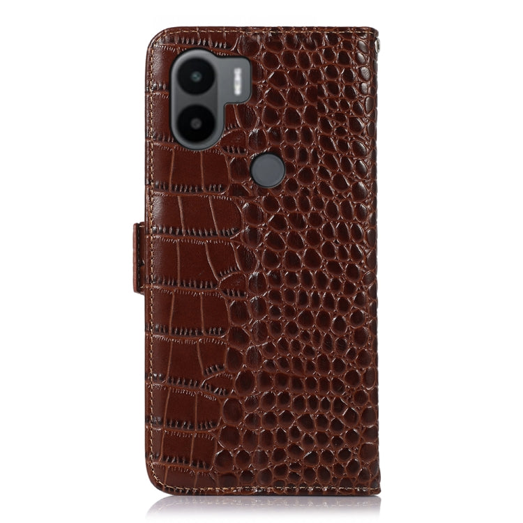For Xiaomi Redmi A1+ Crocodile Top Layer Cowhide Leather Phone Case(Brown)