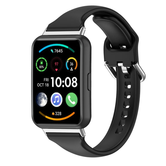 For Huawei Watch Fit 2 Small Waist Silicone Watch Band, Size:S(Black)