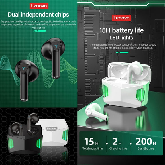 Lenovo GM5 TWS Bluetooth Wireless Sports Water-resistant Noise Reduction Gaming Earphone with Mic(Black)