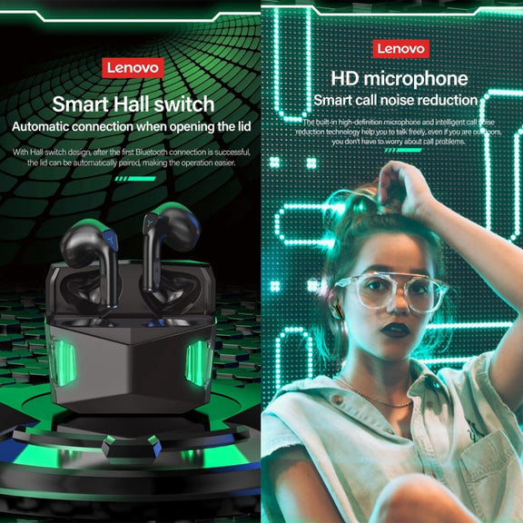 Lenovo GM5 TWS Bluetooth Wireless Sports Water-resistant Noise Reduction Gaming Earphone with Mic(Black)