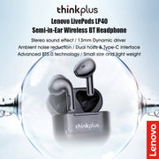 Lenovo LP40 TWS Wireless Bluetooth 5.1 Noise Reduction Earphone(Black)