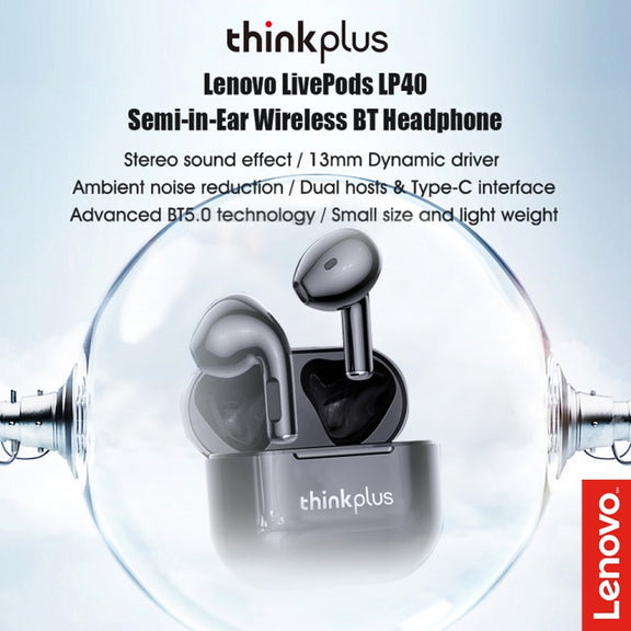 Lenovo LP40 TWS Wireless Bluetooth 5.1 Noise Reduction Earphone(Black)