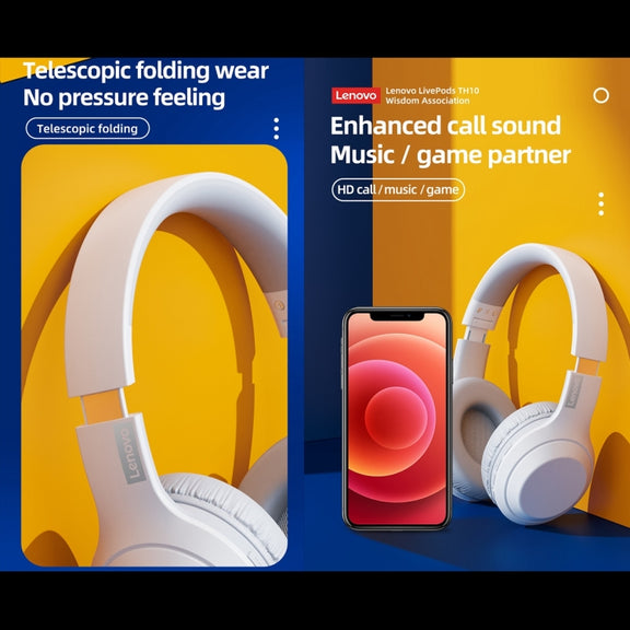 Lenovo TH10 Wireless Bluetooth Gaming Bass Music Sports Noise-cancelling Headphone(White)