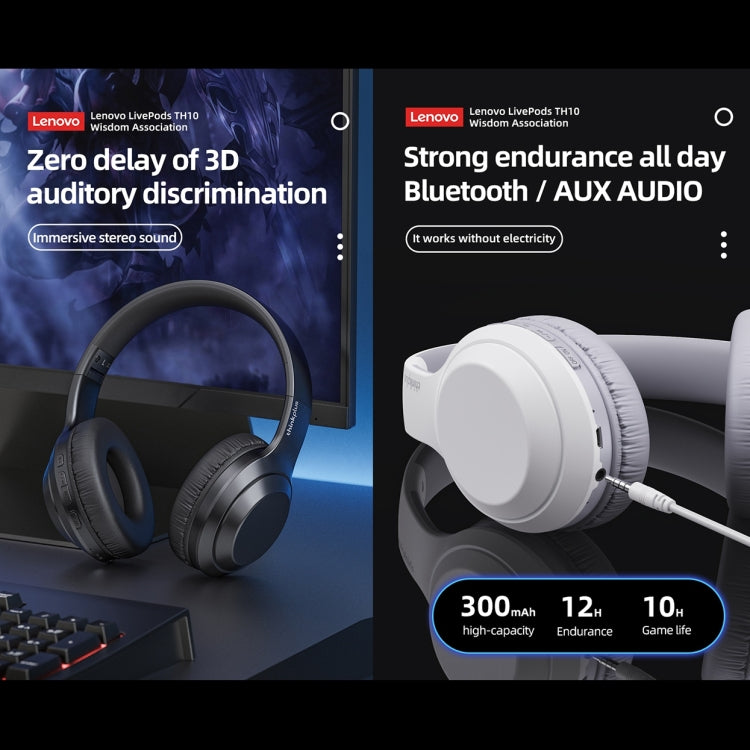 Lenovo TH10 Wireless Bluetooth Gaming Bass Music Sports Noise-cancelling Headphone(White)