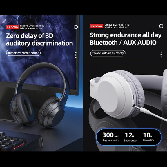 Lenovo TH10 Wireless Bluetooth Gaming Bass Music Sports Noise-cancelling Headphone(White)
