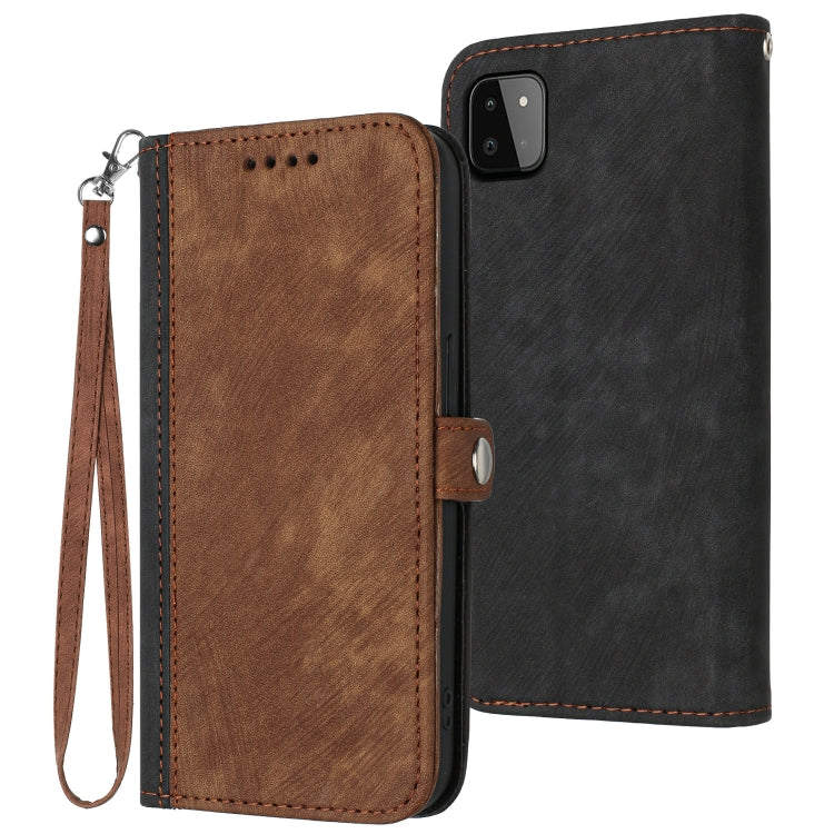 For Samsung Galaxy A22 5G Side Buckle Double Fold Hand Strap Leather Phone Case(Brown)