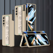 For Samsung Galaxy Z Fold4 GKK Integrated Magnetic Folding Hinge Phone Case with Wrist Strap & Pen Holder(Champagne Gold)