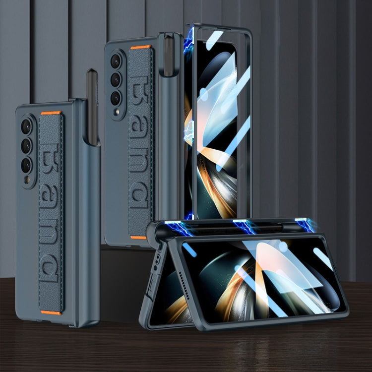 For Samsung Galaxy Z Fold4 GKK Integrated Magnetic Folding Hinge Phone Case with Wrist Strap & Pen Holder(Green)