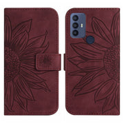 For TCL 30 SE/30E/306/305 Skin Feel Sun Flower Pattern Flip Leather Phone Case with Lanyard(Wine Red)