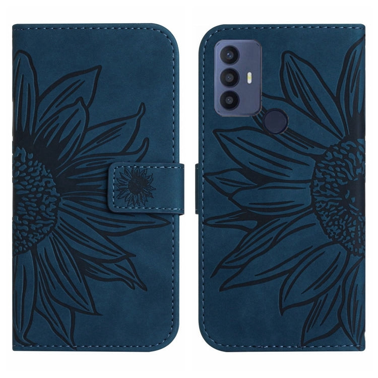 For TCL 30 SE/30E/306/305 Skin Feel Sun Flower Pattern Flip Leather Phone Case with Lanyard(Inky Blue)