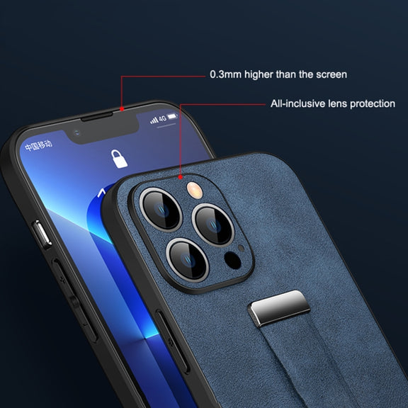 For iPhone 14 SULADA Cool Series PC + Leather Texture Skin Feel Phone Case(Blue)