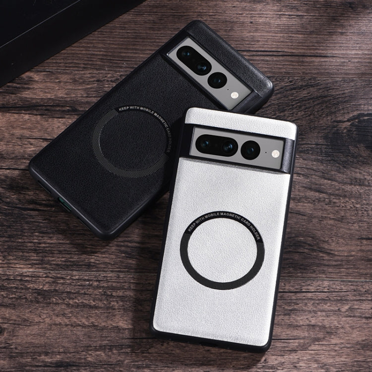 For Google Pixel 7 Pro Magsafe Magnetic Ring Leather Texture Phone Case(Black)