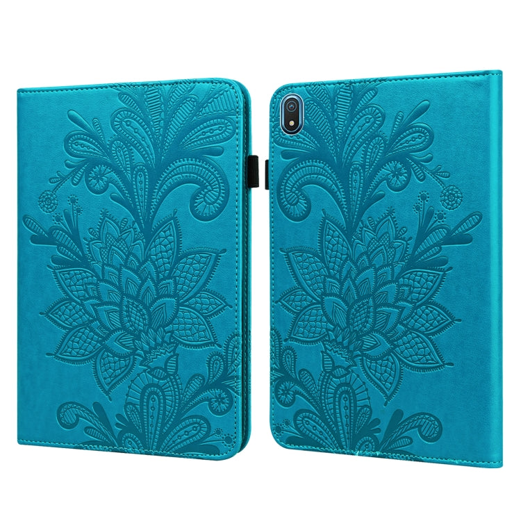 For Nokia T20 10.4 2021 Lace Flower Embossing Pattern Leather Tablet Case(Blue)
