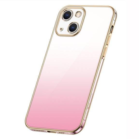 For iPhone 14 SULADA Iridescence Series Plating Transparent Gradient Phone Case(Pink)