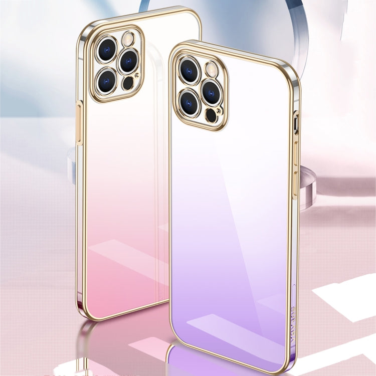 For iPhone 14 SULADA Iridescence Series Plating Transparent Gradient Phone Case(Gold)