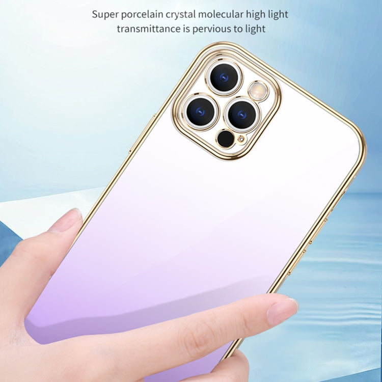 For iPhone 14 SULADA Iridescence Series Plating Transparent Gradient Phone Case(Gold)
