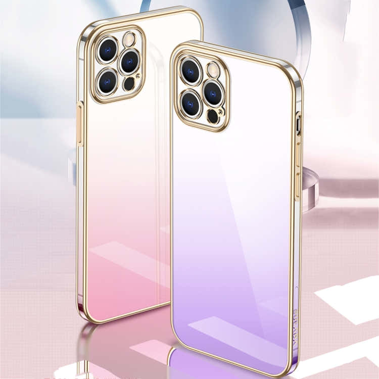 For iPhone 14 Plus SULADA Iridescence Series Plating Transparent Gradient Phone Case(Gold)