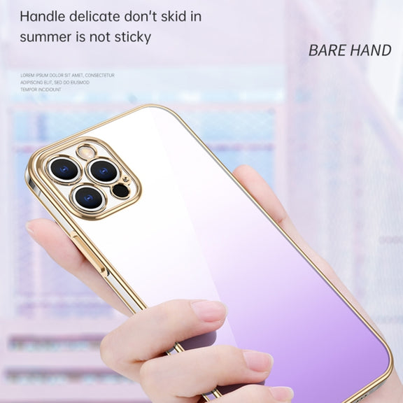 For iPhone 14 Pro Max SULADA Iridescence Series Plating Transparent Gradient Phone Case(Blue)