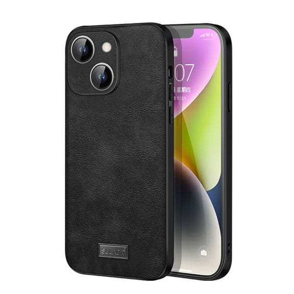 For iPhone 14 SULADA Shockproof TPU + Handmade Leather Phone Case(Black)