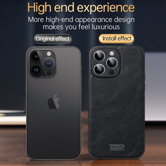 For iPhone 14 SULADA Shockproof TPU + Handmade Leather Phone Case(Blue)