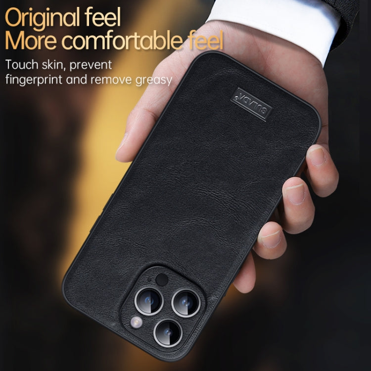 For iPhone 14 Pro Max SULADA Shockproof TPU + Handmade Leather Phone Case(Blue)