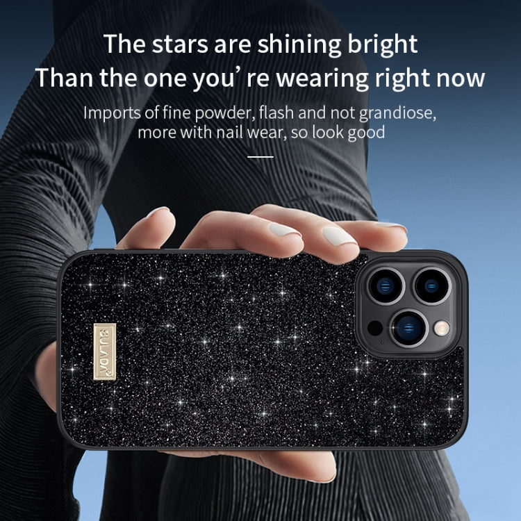For iPhone 14 Pro Max SULADA PC+TPU Leather Glitter Phone Case(Black)