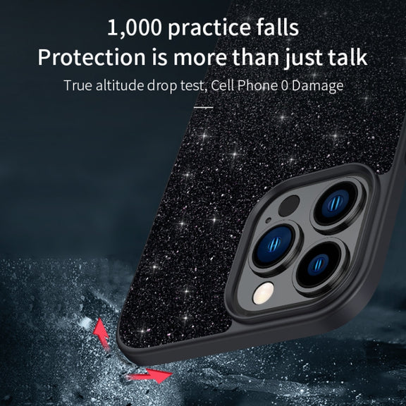 For iPhone 14 Pro Max SULADA PC+TPU Leather Glitter Phone Case(Black)