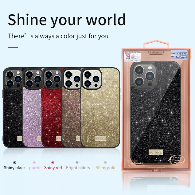 For iPhone 14 Pro Max SULADA PC+TPU Leather Glitter Phone Case(Black)