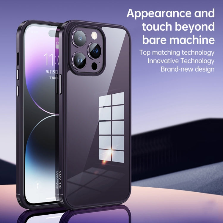 For iPhone 14 Pro SULADA Metal Frame + Nano Glass + TPU Phone Case(Dark Purple)