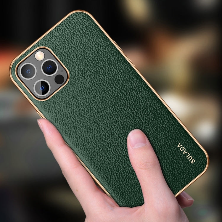 For iPhone 14 Pro Max SULADA Shockproof TPU + Handmade Leather Phone Case(Green)