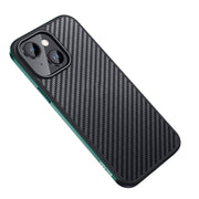 For iPhone 14 SULADA Carbon Fiber Textured Shockproof Metal + TPU Frame Case(Dark Green)