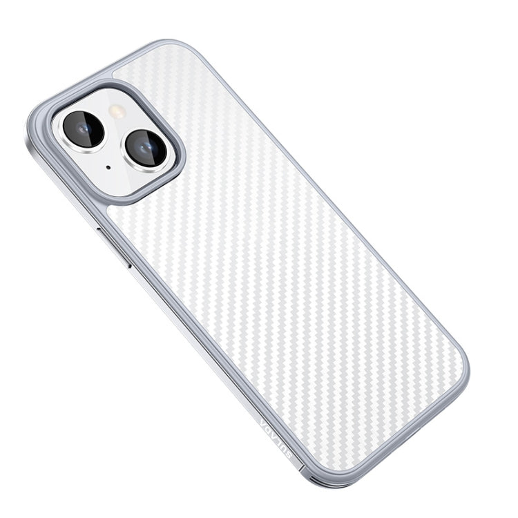 For iPhone 14 SULADA Carbon Fiber Textured Shockproof Metal + TPU Frame Case(Silver)