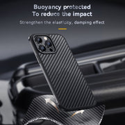 For iPhone 14 SULADA Carbon Fiber Textured Shockproof Metal + TPU Frame Case(Silver)