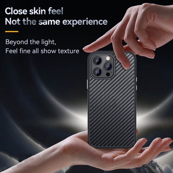 For iPhone 14 SULADA Carbon Fiber Textured Shockproof Metal + TPU Frame Case(Silver)