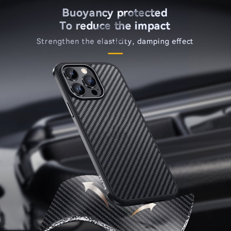 For iPhone 14 Pro SULADA Carbon Fiber Textured Shockproof Metal + TPU Frame Case(Dark Purple)