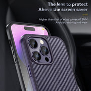 For iPhone 14 Pro SULADA Carbon Fiber Textured Shockproof Metal + TPU Frame Case(Dark Purple)
