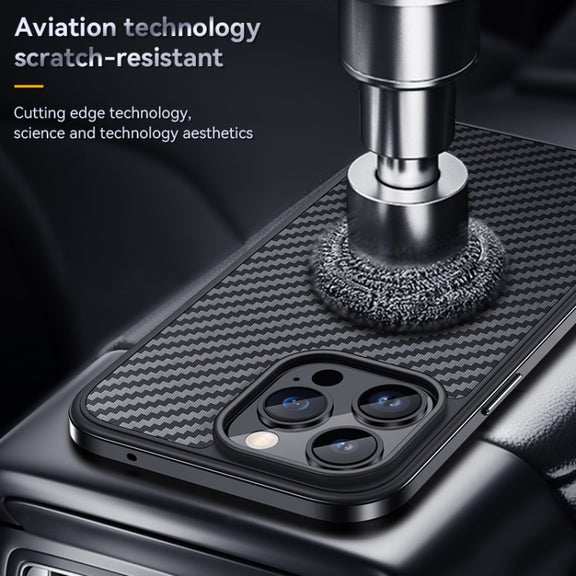For iPhone 14 Pro SULADA Carbon Fiber Textured Shockproof Metal + TPU Frame Case(Dark Purple)