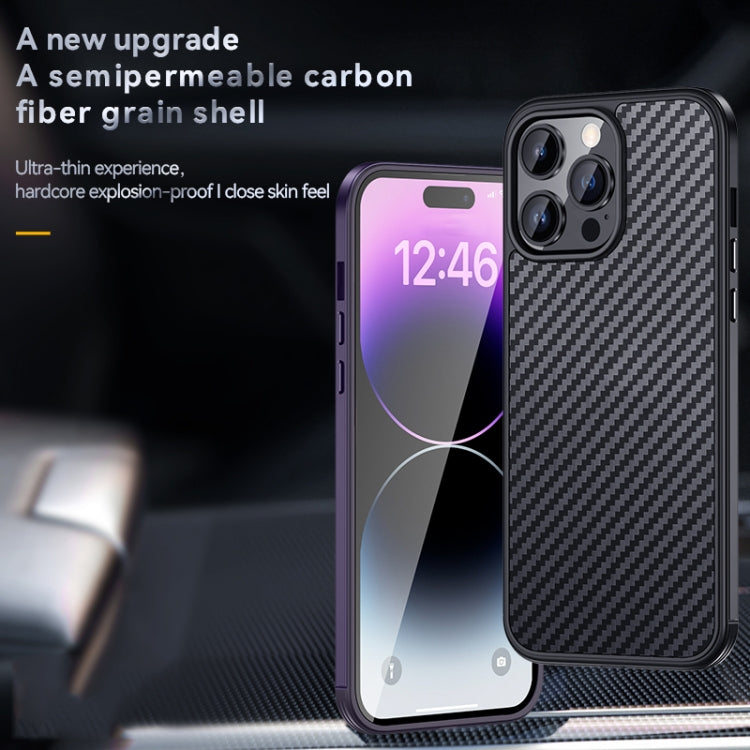 For iPhone 14 Pro Max SULADA Carbon Fiber Textured Shockproof Metal + TPU Frame Case(Dark Green)