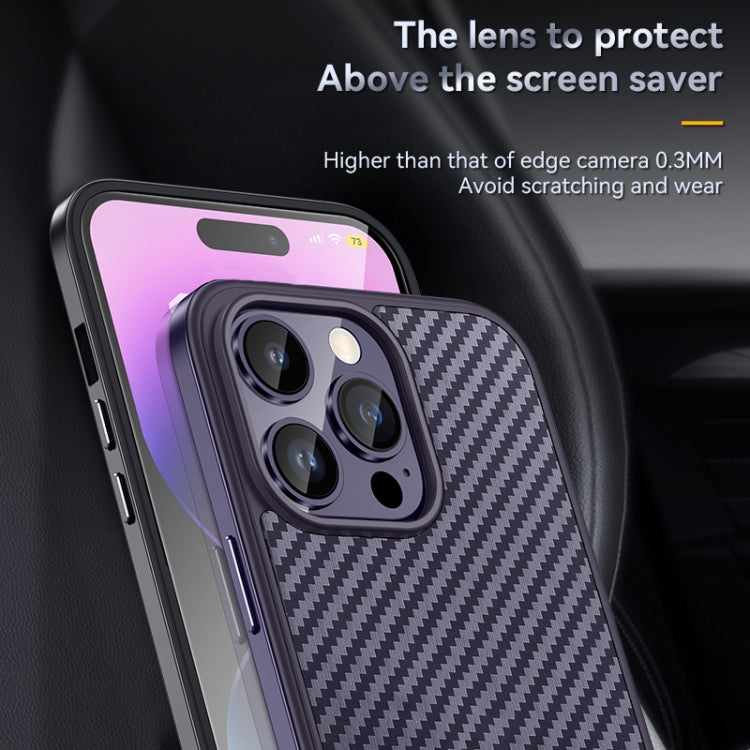 For iPhone 14 Pro Max SULADA Carbon Fiber Textured Shockproof Metal + TPU Frame Case(Black)
