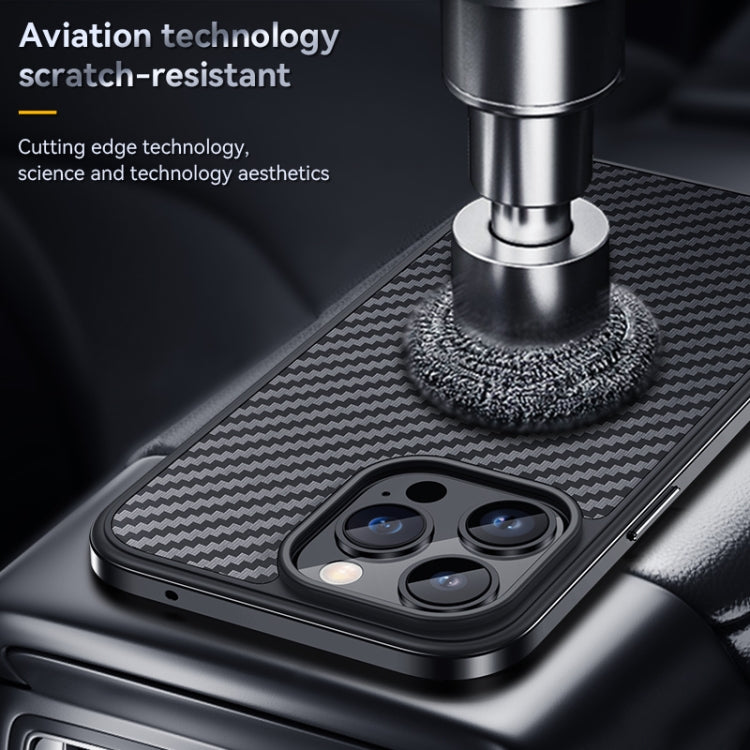 For iPhone 14 Pro Max SULADA Carbon Fiber Textured Shockproof Metal + TPU Frame Case(Black)