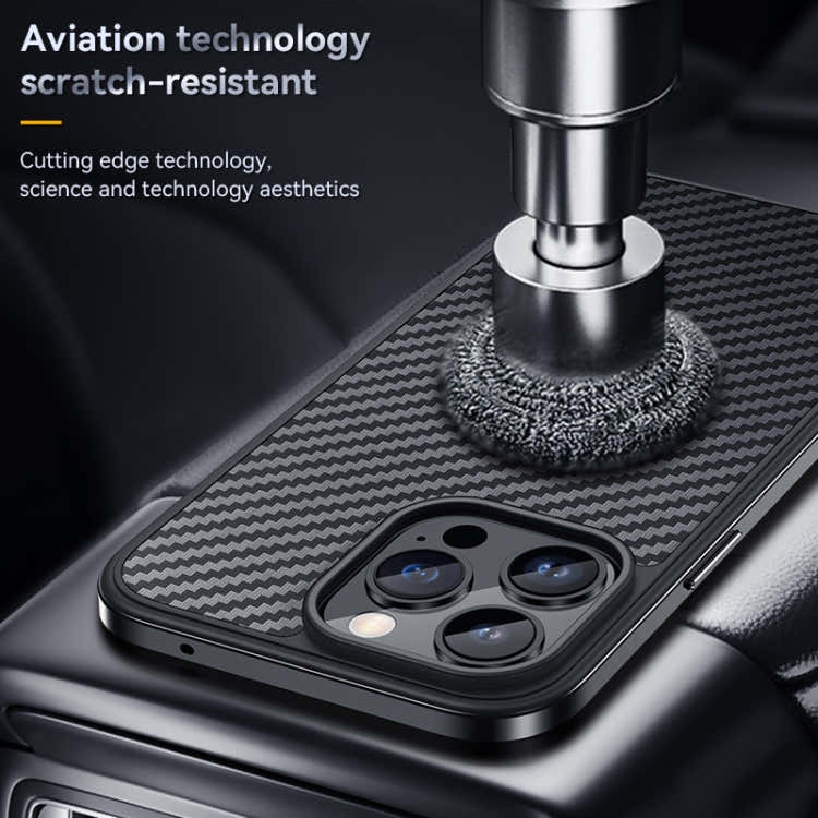 For iPhone 14 Pro Max SULADA Carbon Fiber Textured Shockproof Metal + TPU Frame Case(Dark Purple)
