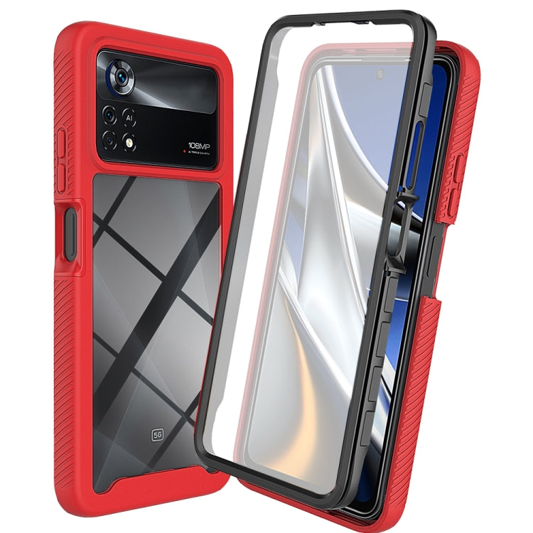 For Xiaomi Poco X4 Pro 5G Starry Sky Full Body Hybrid Shockproof Phone Case(Red)