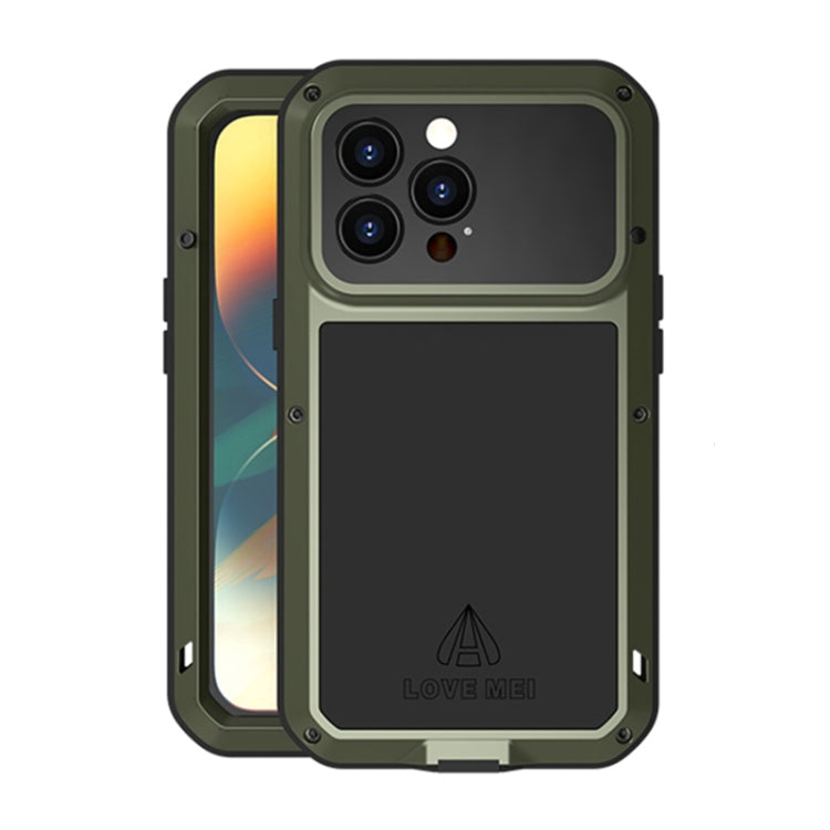 For iPhone 14 Pro Max LOVE MEI Metal Shockproof Life Water-resistant Dustproof Phone Case(Army Green)