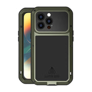For iPhone 14 Pro Max LOVE MEI Metal Shockproof Life Water-resistant Dustproof Phone Case(Army Green)