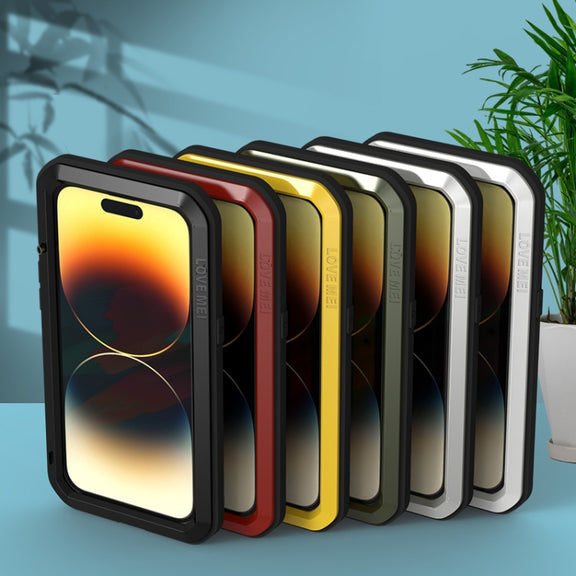 For iPhone 14 Pro Max LOVE MEI Metal Shockproof Life Water-resistant Dustproof Phone Case(Army Green)