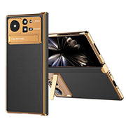 For Xiaomi Mix Fold 2 Electroplated Frame Plain Leather Phone Case(Black)
