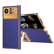 For Xiaomi Mix Fold 2 Electroplated Frame Plain Leather Phone Case(Sapphire Blue)